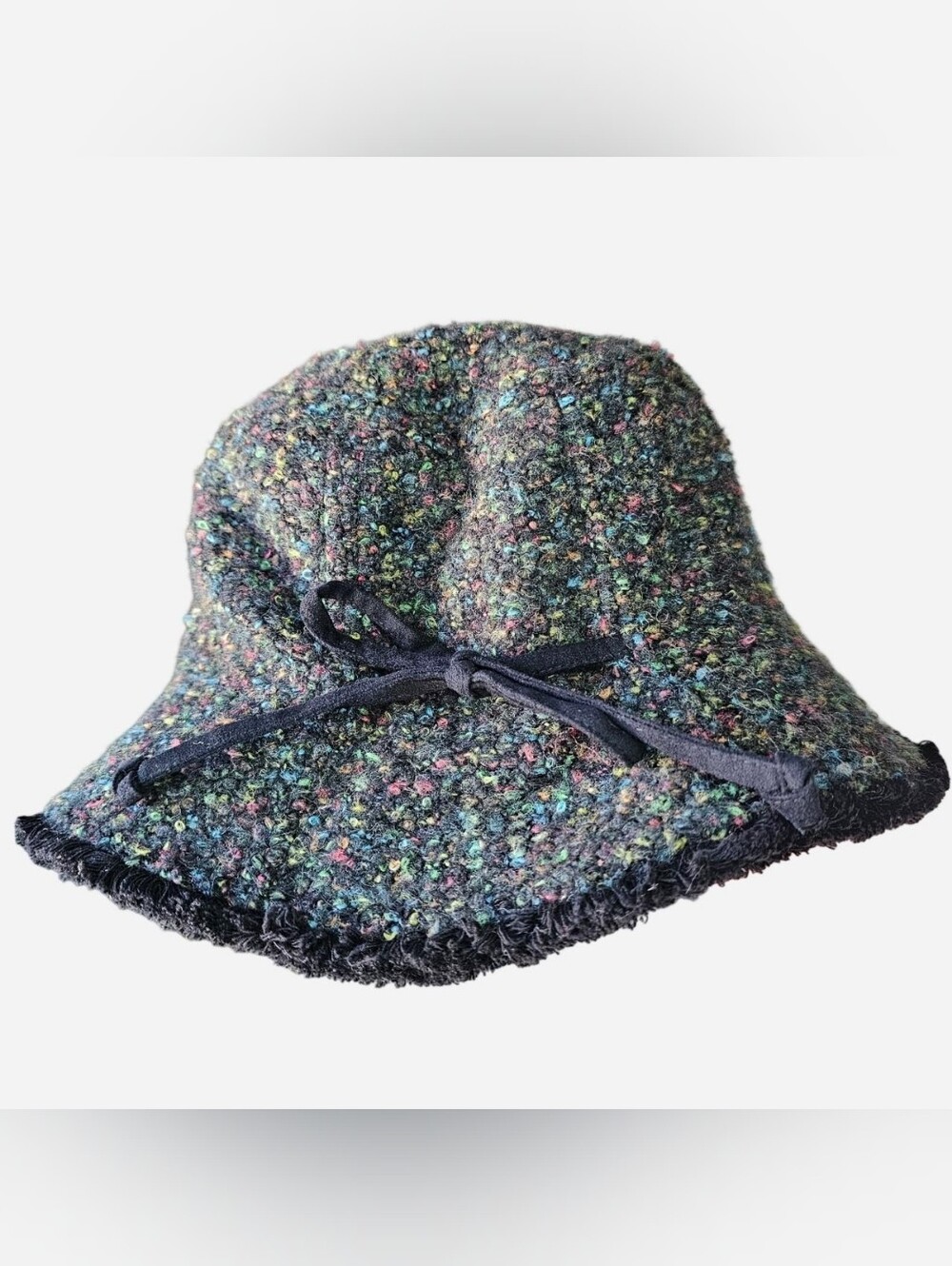 Nine West Multicolor Tweed Bucket Hat with Bow Trim